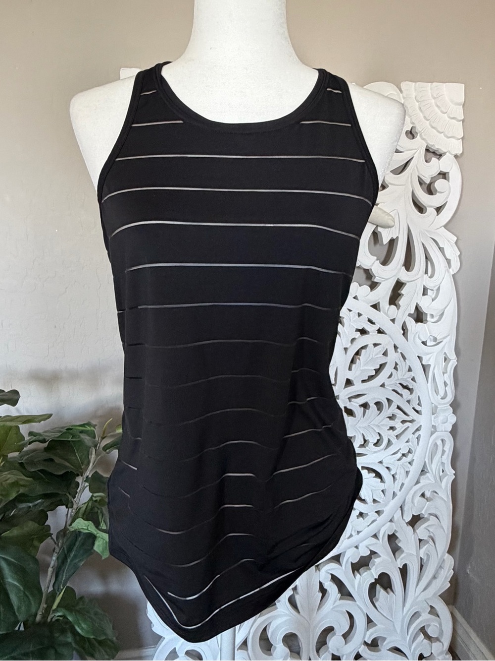 Athleta Black Sheer-Stripe‎ Racerback Tank
